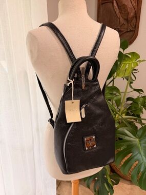 Valentina Italy Black Leather Backpack Purse Pebbled Zip New